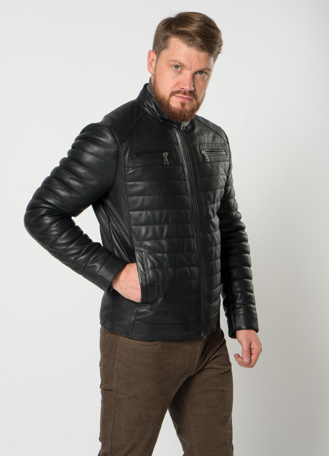 Утепленная куртка мото в черном цвете модель № 21615 в кредит