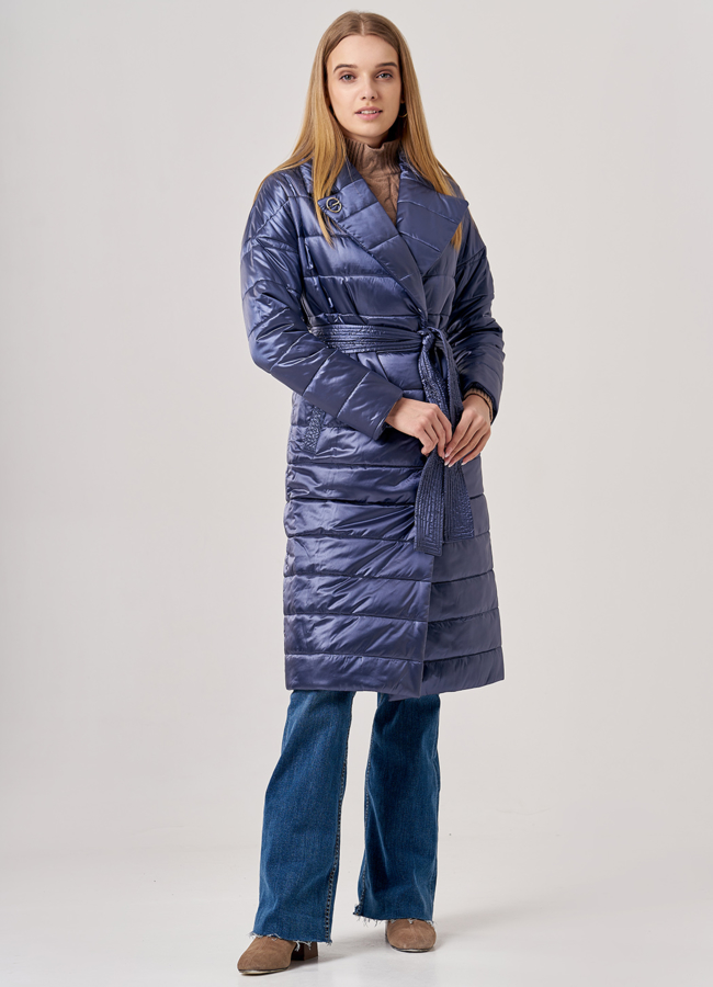 фото Женское демисезонное пальто синего цвета модель № 20712