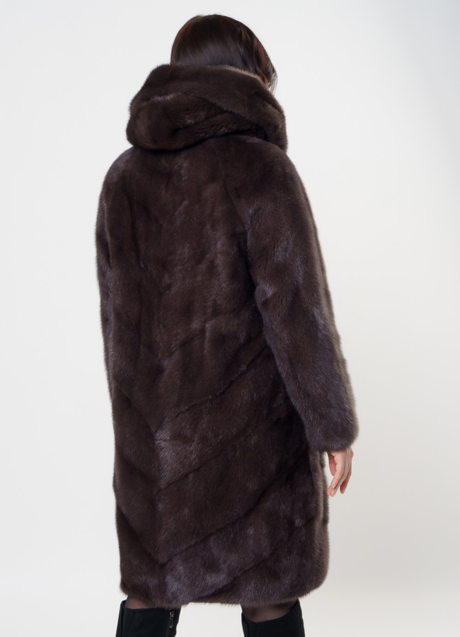 Шуба из норки с капюшоном модель № S-1007 в кредит