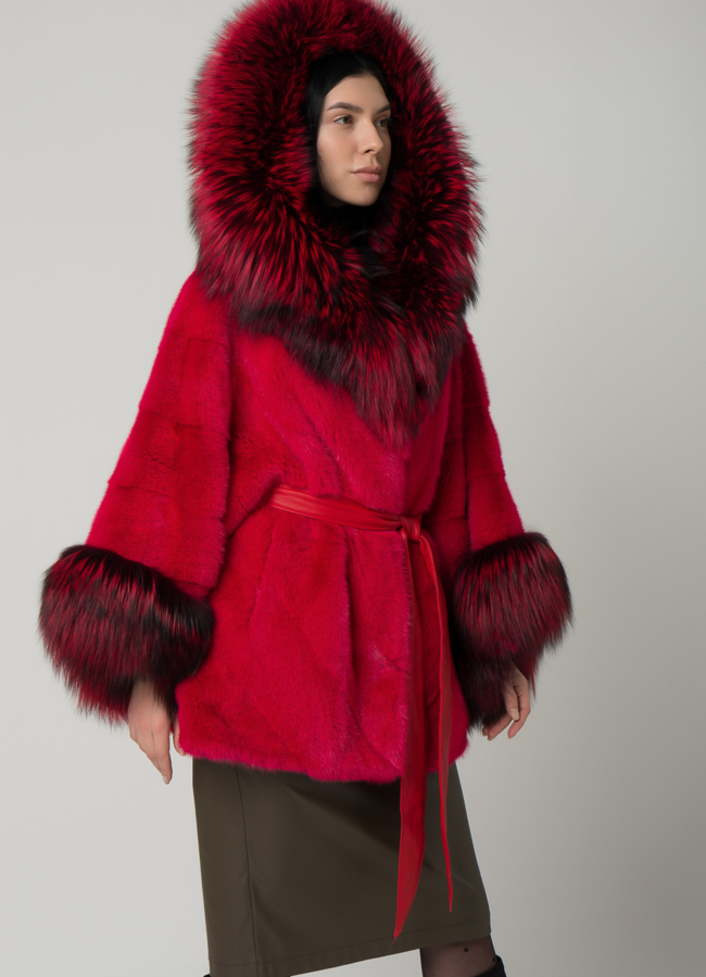 Шуба из норки в красном цвете модель № 1601 универмаг малина