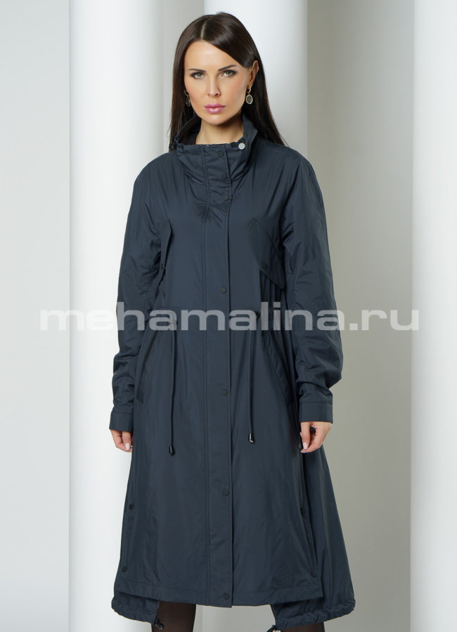 Удлиненная парка синего цвета с меховой отделкой модель № 942 в рассрочку