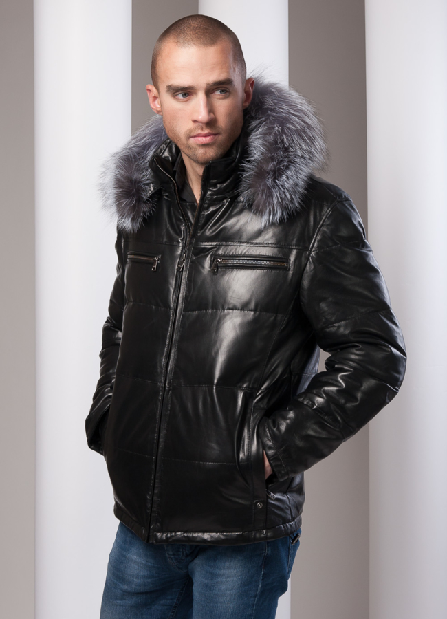 фото Кожаный пуховик модель № ПМ-44