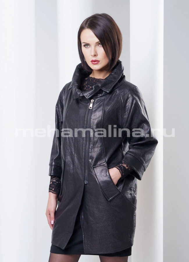Кожаный плащ на молнии(дизайнерская модель) модель № K-252 универмаг малина