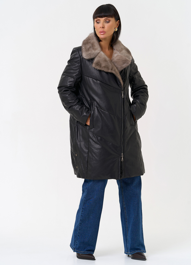 Пуховик из натуральной кожи с воротником из меха норки модель № 31566 универмаг малина Пуховик из натуральной кожи с воротником из меха норки модель № 31566 универмаг малина