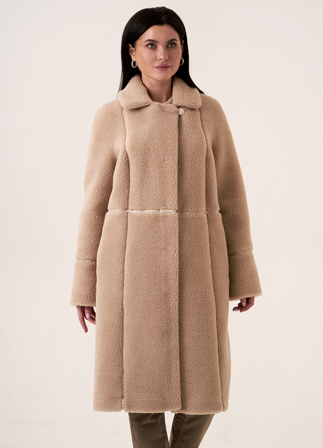 Пальто из эко меха двустороннее на кнопках   модель № 49 универмаг малина