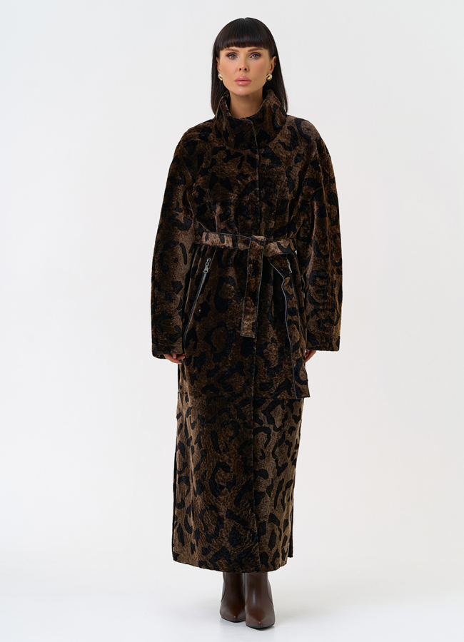 Женская натуральная дубленка с леопардовым принтом модель № 31479 в кредит