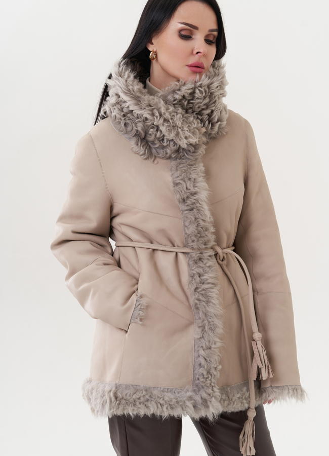 Двухсторонняя натуральная дубленка модель № 26832 универмаг малина