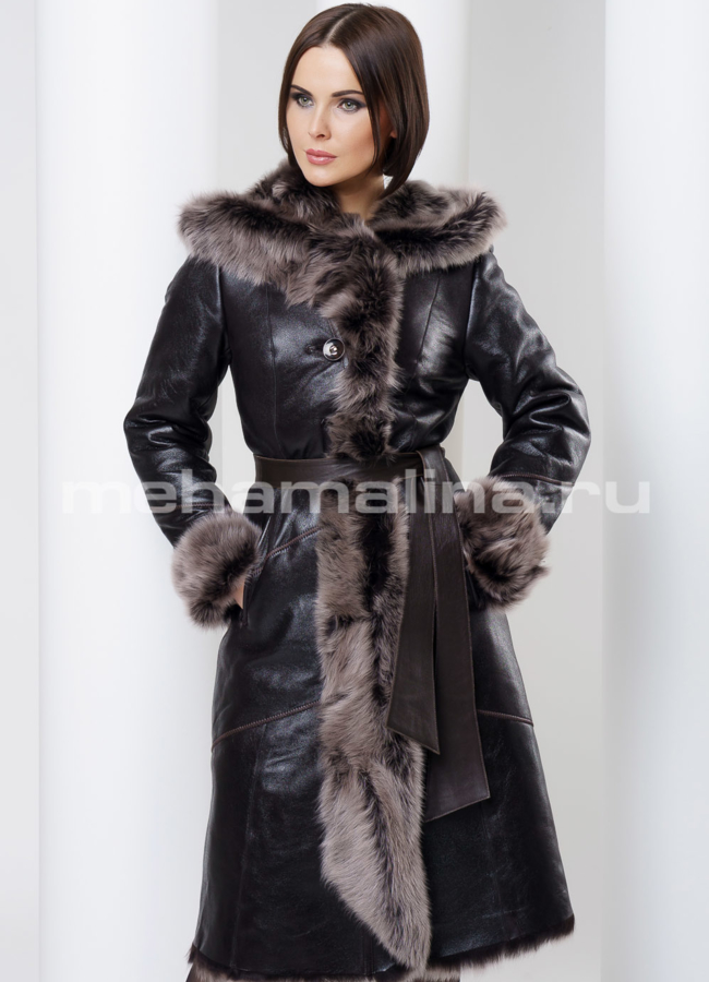 Дубленка  модель № D-154 меха малина