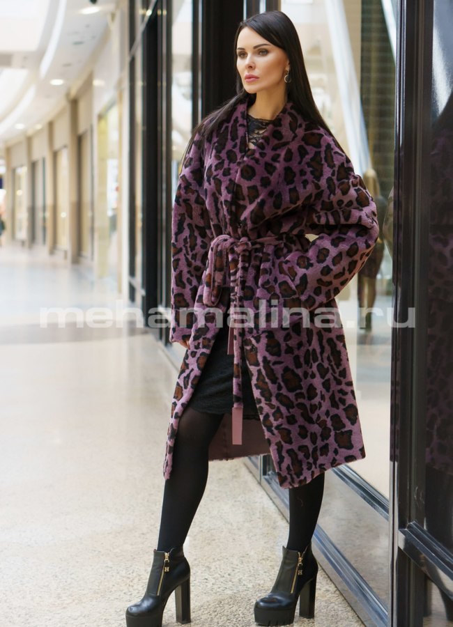 фото Дубленка oversize на кнопках с поясом модель № 141-104