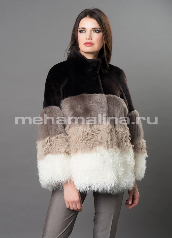 Укороченная дубленка Punto модель № 3206 меха малина