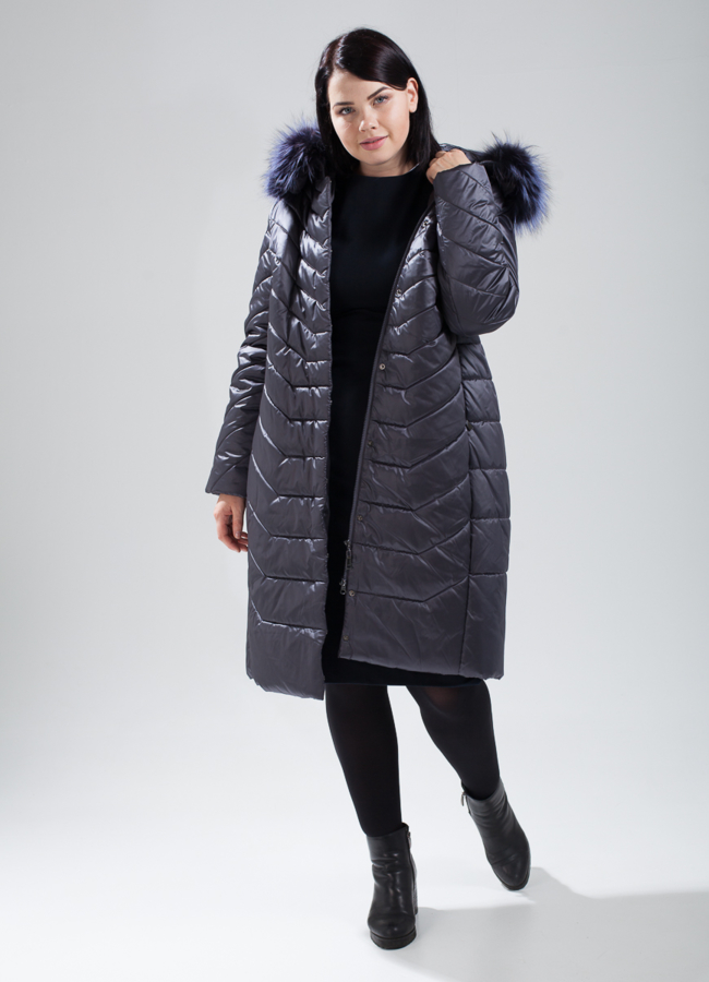 Пуховик женский  модель № П-356 меха малина