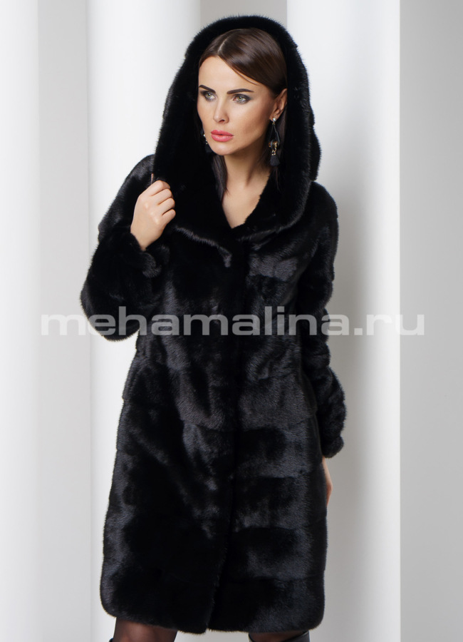 Шуба черного цвета из скандинавской норки модель № S-524 универмаг малина