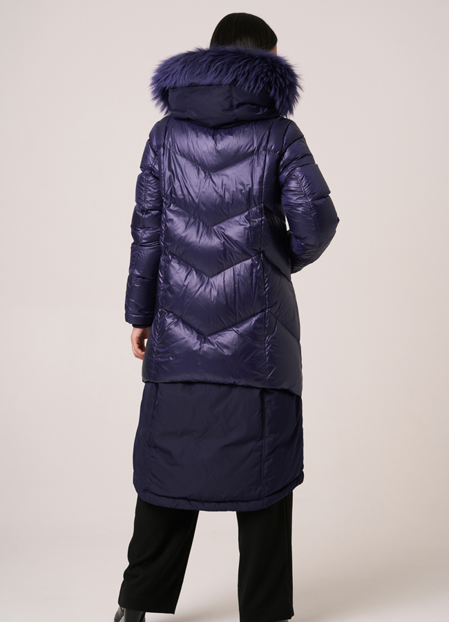 Пуховик DiegoM на молнии с капюшоном с отделкой из енота модель № Diego-M 723 в кредит