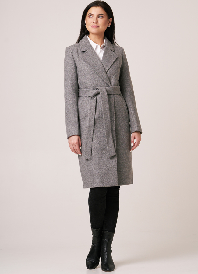 Женское пальто на поясе с английским воротником модель № 5512 меха малина