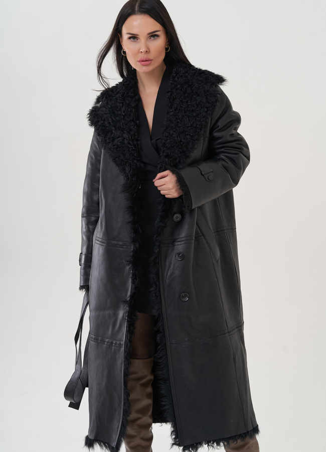 фото Женская дубленка с английским воротником  модель № 26047