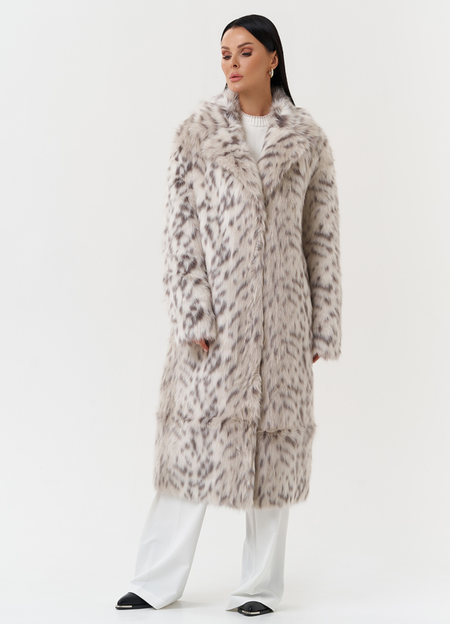 фото Пальто из эко меха с анималистичным принтом модель № 28553