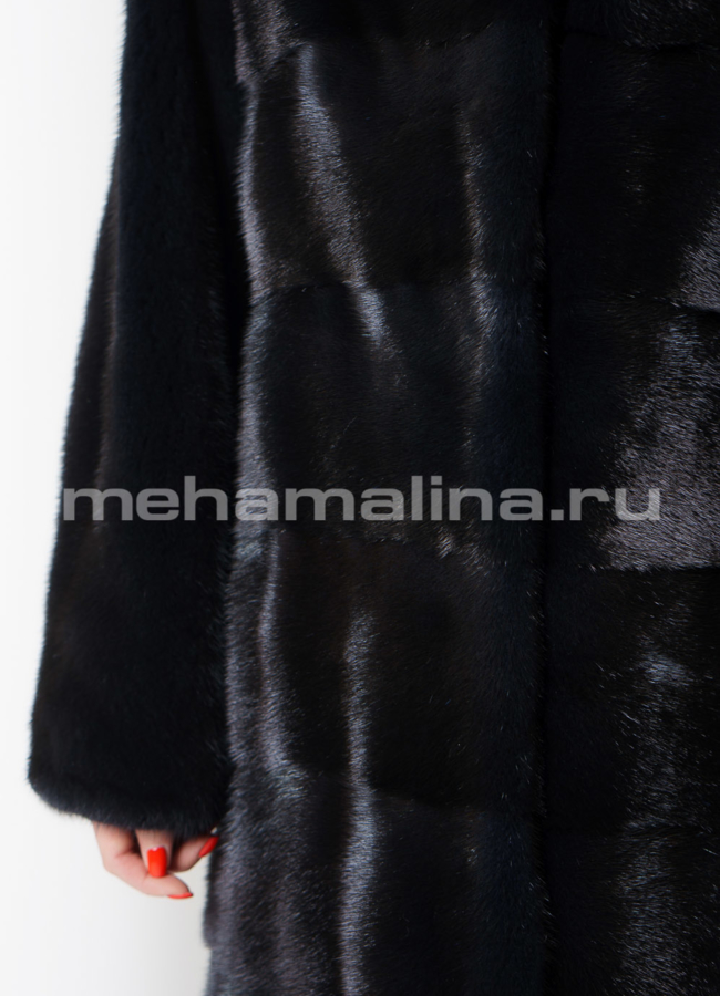 Норковая шуба с капюшоном темно-синего цвета модель № S-725 универмаг малина