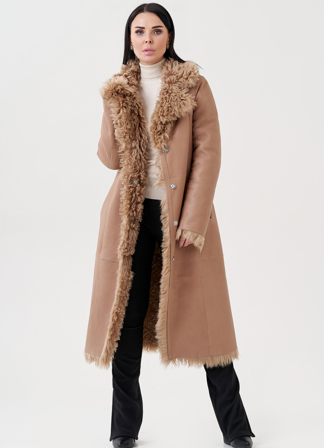 Женская дубленка с английским воротником  модель № 23910 в кредит