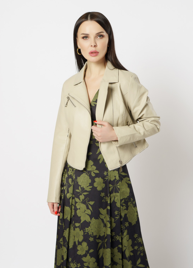 Куртка из эко кожи бежевого цвета модель № 20629 универмаг малина