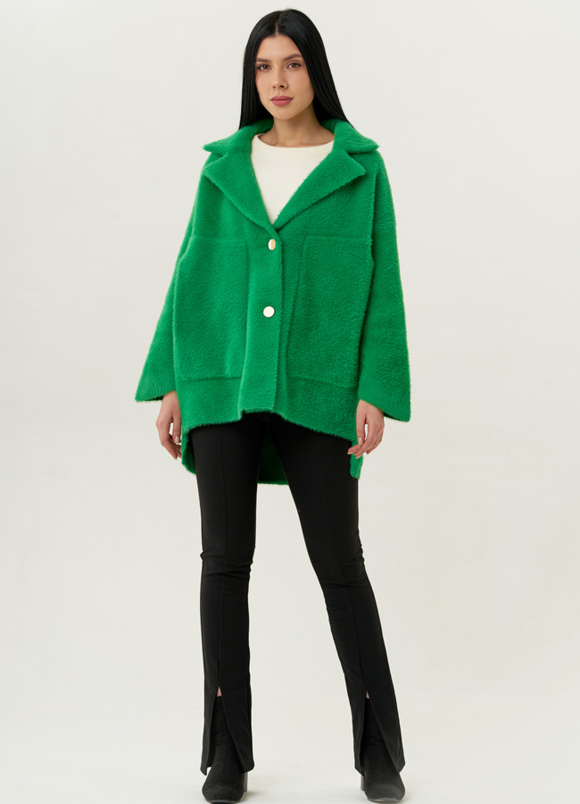 фото Женский кардиган с накладными карманами в зеленом цвете модель № 1991