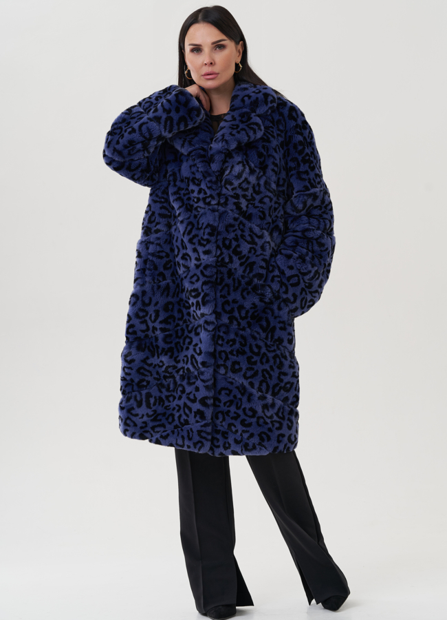 Шуба из меха кролика с анималистичным принтом модель № 25312 в рассрочку