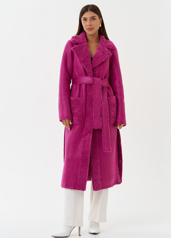 фото Двухсторонняя эко дубленка с поясом модель № 27779