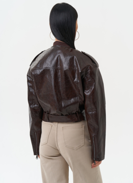 Куртка косуха из эко кожи коричневого цвета Куртка косуха из эко кожи коричневого цвета