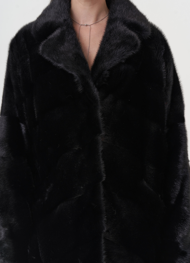 Укороченная шуба из меха норки модель № 24746 универмаг малина