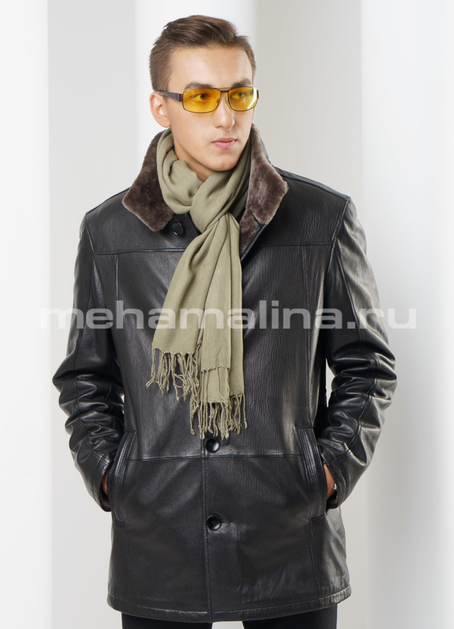 Дубленка мужская на пуговицах модель № DM-106 меха малина