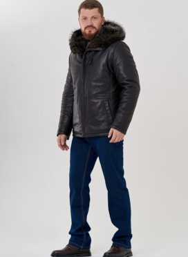 Мужской пуховик из натуральной кожи с мехом