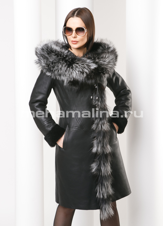 Дубленка с капюшоном модель № D-162 универмаг малина