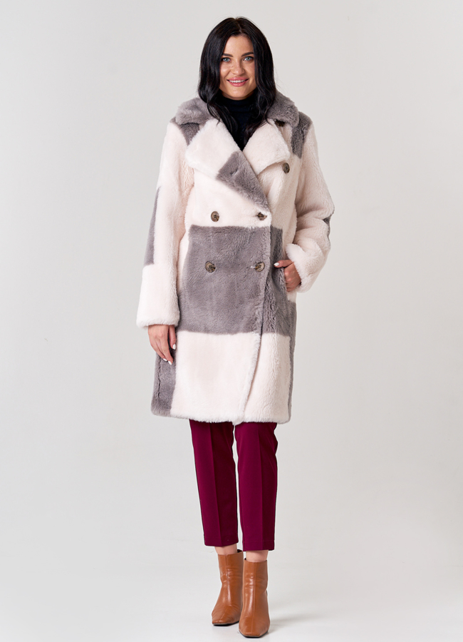 Женское полупальто из шерсти модель № 21142 меха малина