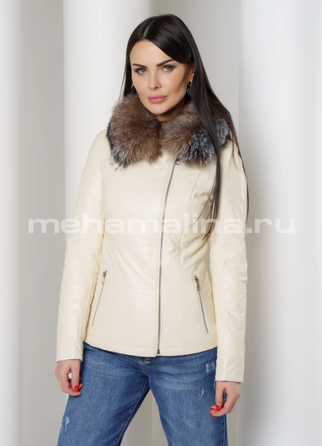 Куртка из экокожи модель № 8027 меха малина