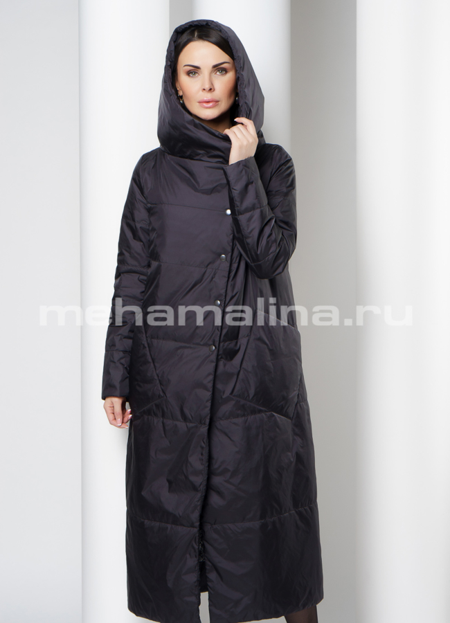 Утепленное пальто с капюшоном модель № 117 меха малина