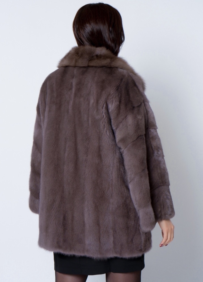 Норковая шуба с отделкой из куницы модель № 21603 в кредит