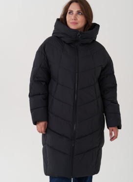 Женский пуховик с капюшоном черного цвета 