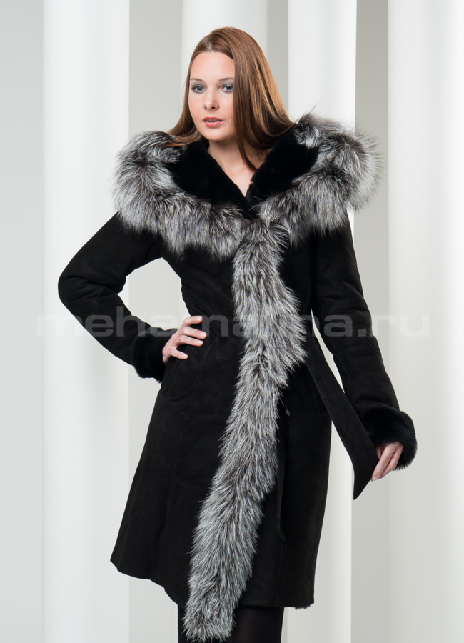Дубленка на запах с чернобуркой модель № D-86 в кредит