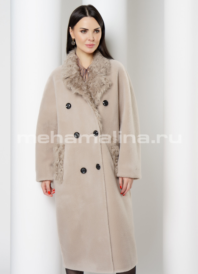 Пальто из шерсти с английским воротником модель № 918 меха малина