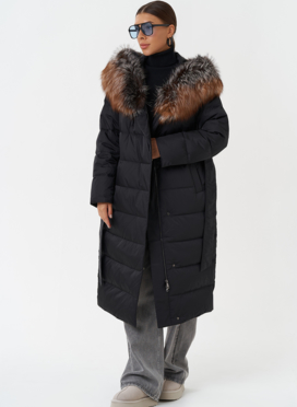 Пуховик с капюшоном из меха чернобурки