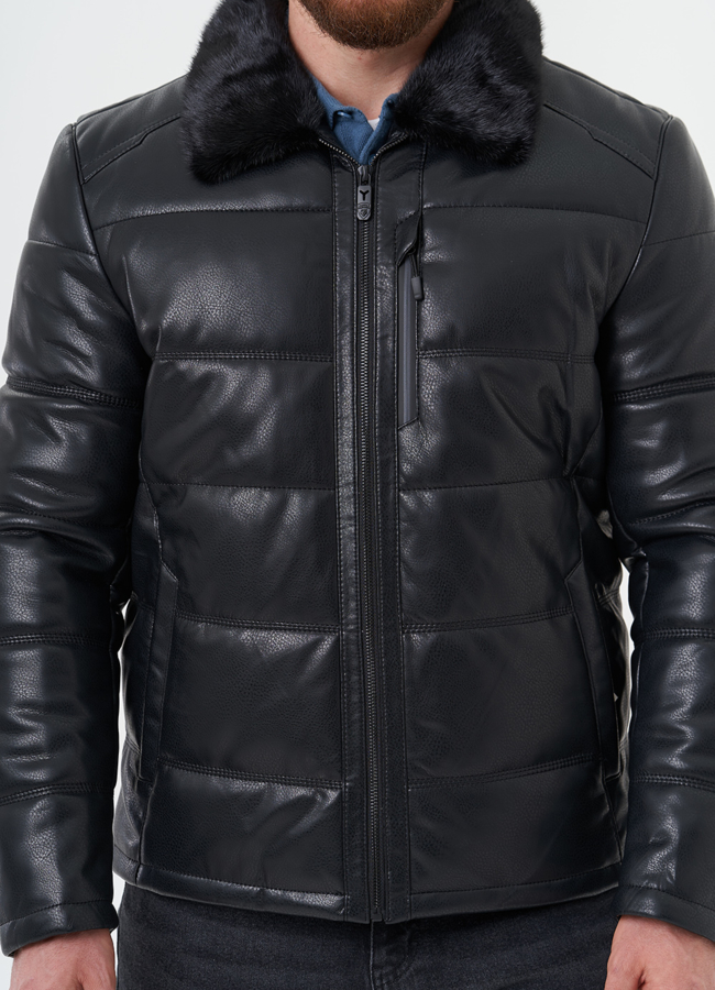 Куртка из эко кожи с отделкой из меха норки модель № 27737 универмаг малина