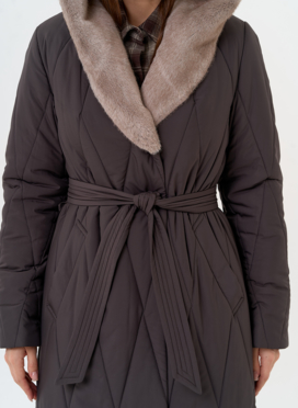 Женское пальто с капюшоном из эко меха