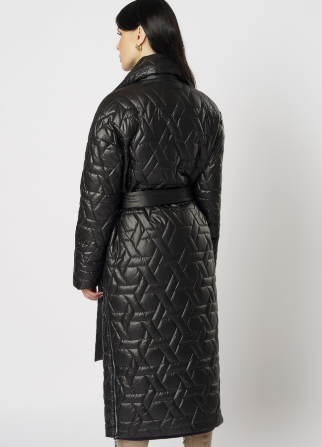 Черное длинное пальто  модель № 17786 универмаг малина