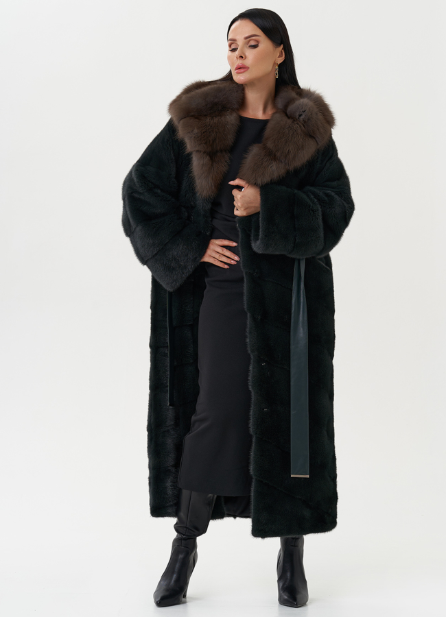 Женская норковая шуба с капюшоном из куницы модель № 27849 универмаг малина