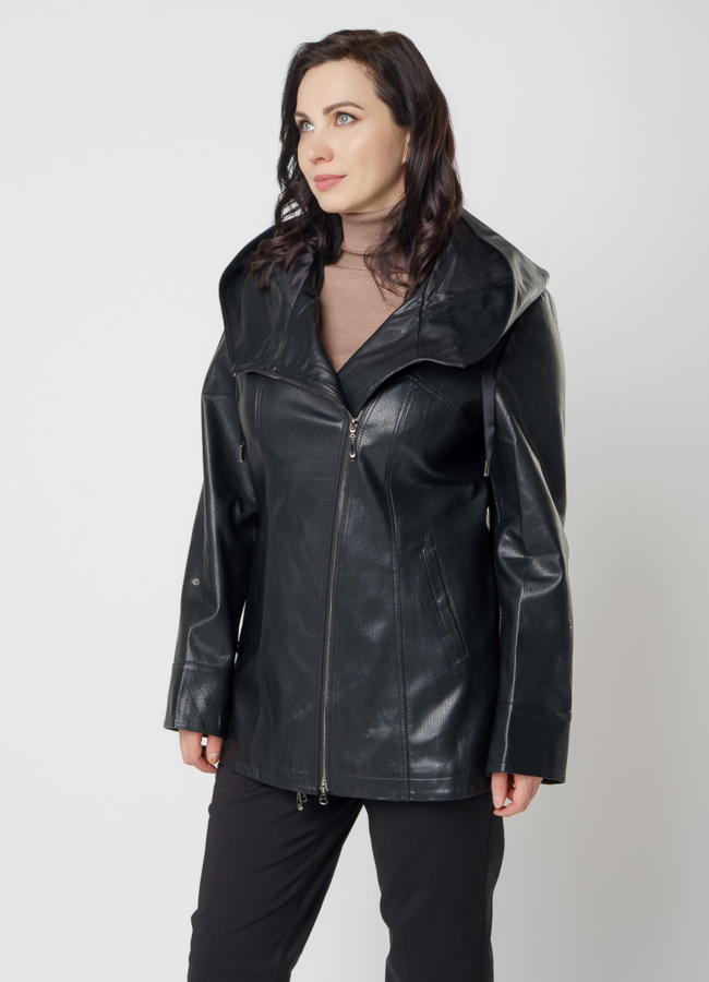 Полупальто из эко кожи черного цвета модель № 2033 в кредит