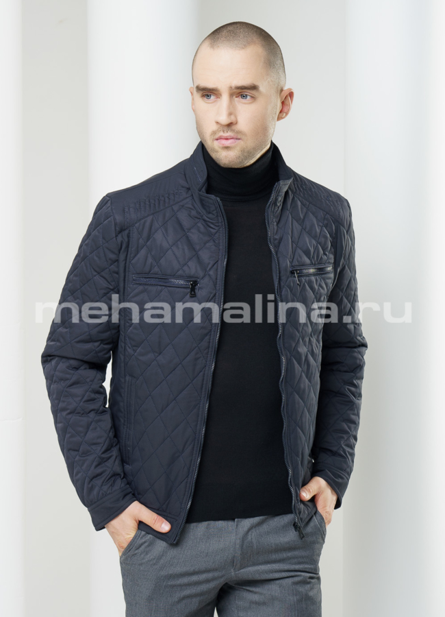 Мужская куртка с карманами модель № KP-122 меха малина