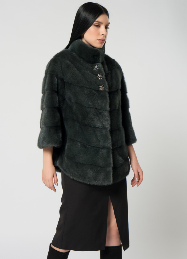 Короткая шуба из норки зеленого цвета модель № 1503 универмаг малина