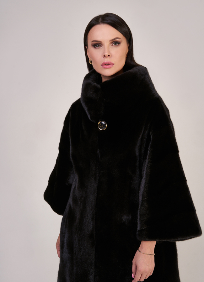Шуба из норки nafa черного цвета расклешенная модель № S-842 универмаг малина