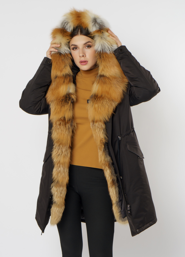 Парка с меховой отделкой из лисы модель № 21798 меха малина