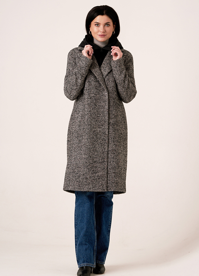 Расклешенное пальто на кнопках в сером цвете модель № 413 в рассрочку