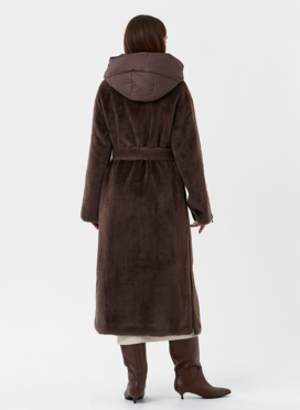 Комбинированное пальто на утеплении с капюшоном